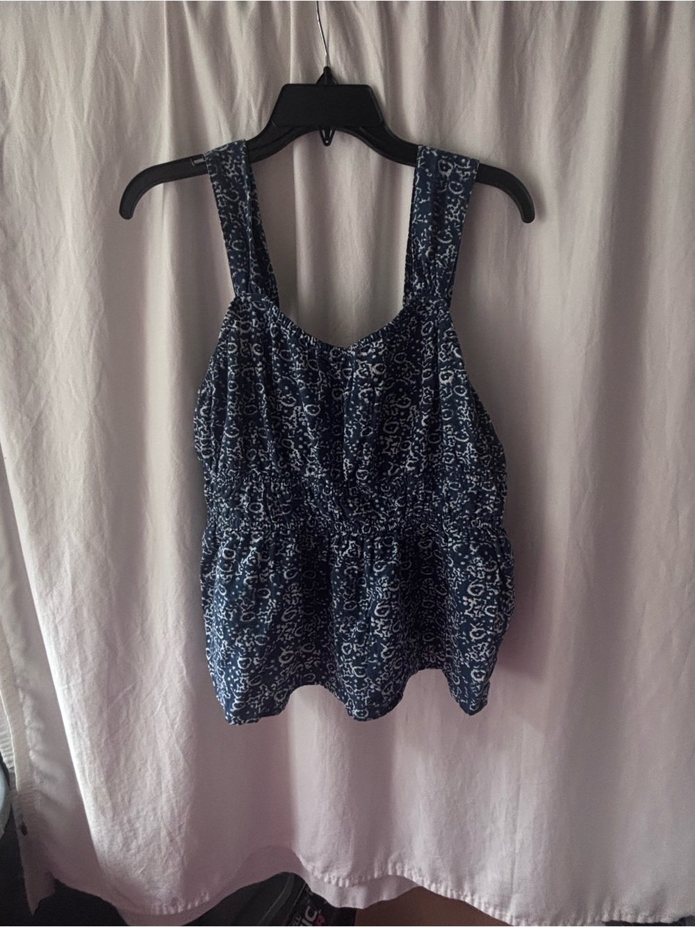 Wonderly Navy Blue Printed Peplum Tank Top